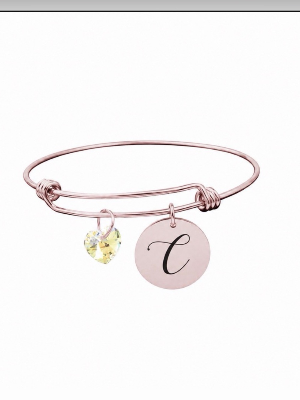 ✨Rose Gold Adjustable ‘C’ Charm Bracelet with Crystal Heart🩷